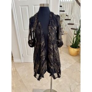 Gorgeous Art To Wear 3D Black & Gold L PICADILLY Fashions Open‎ Cardigan Sz. SP